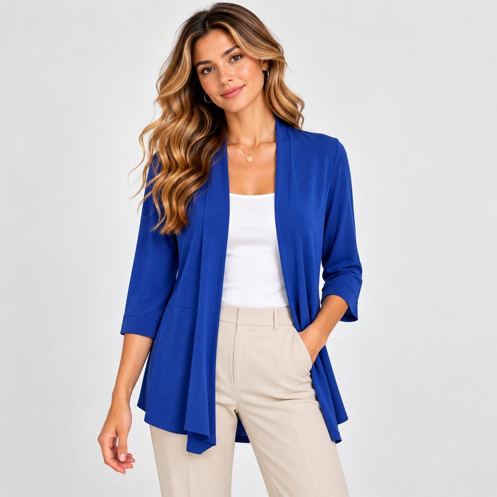 Susan Graver Liquid Knit Cardigan Women's Size XL Peacock Blue Pockets Office